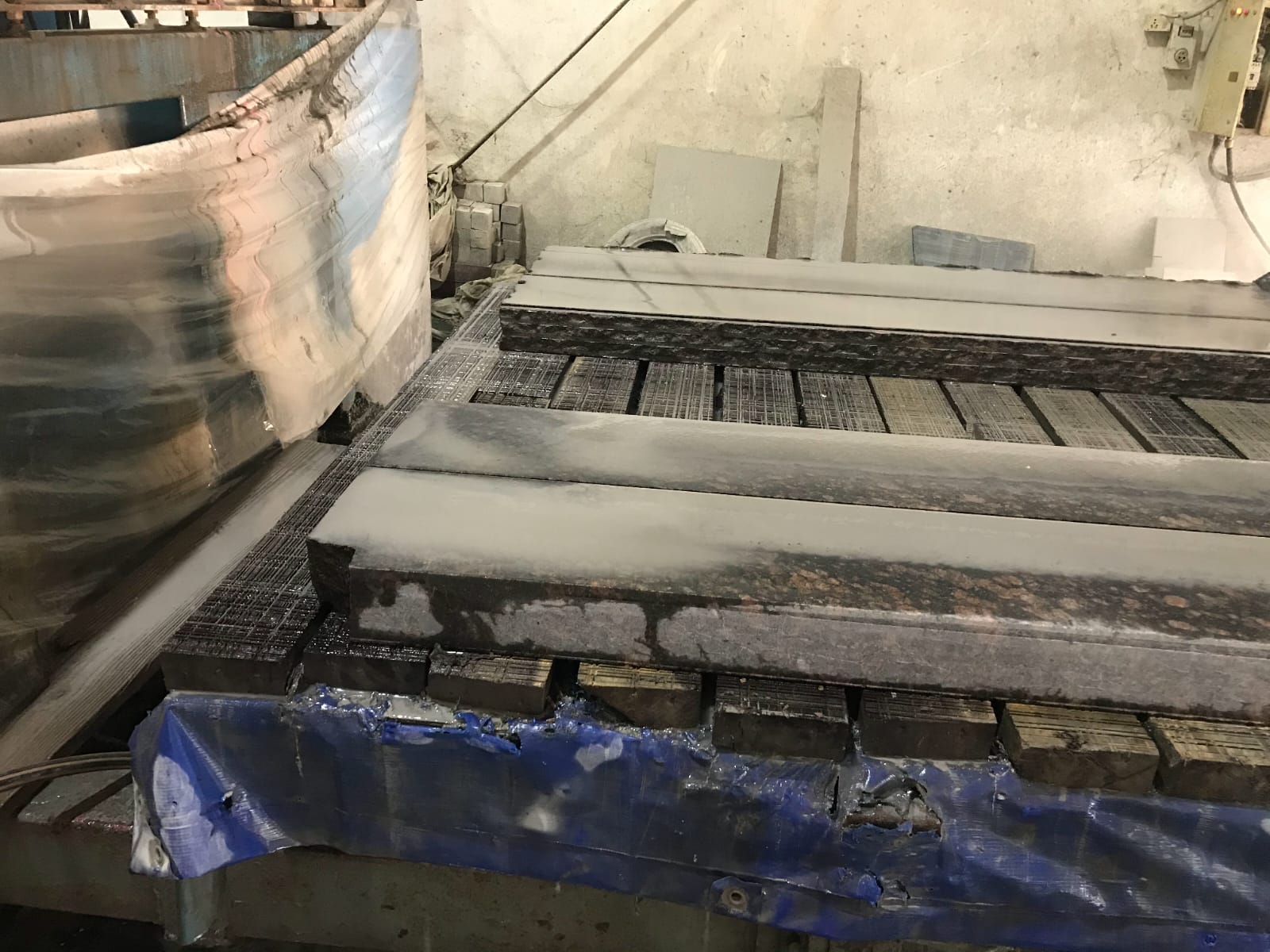 Batch of finished granite components prepared for packing